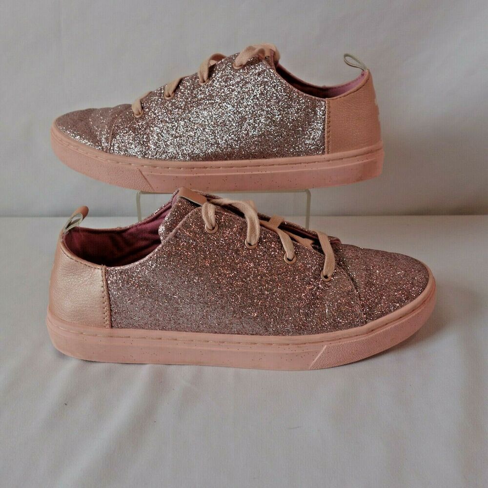TOMS Pink Sparkle Lenny Lace Up Shoe Sneaker Youth Size 5 - Picture 3 of 7